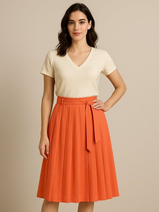 Modcloth Coral Purely Pretty Pleated A-Line Skirt with Belt - Size Extra Small - Picture 1 of 10